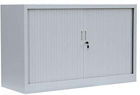 Lüllmann Querrollladenschrank Sideboard grau 105x120x46cm Stahl Büro | komplett montiert, Aktenschrank, Rollladenschrank, 555130