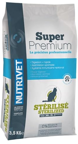NUTRIVET - Super Premium - Steriliserad katt - Vetefria kroketter - Katt - Rik på animaliska proteiner - 3,5 kg