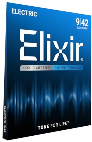 Elixir Strings Electric Guitar Strings, 6 String, Super Light POLYWEB Coating