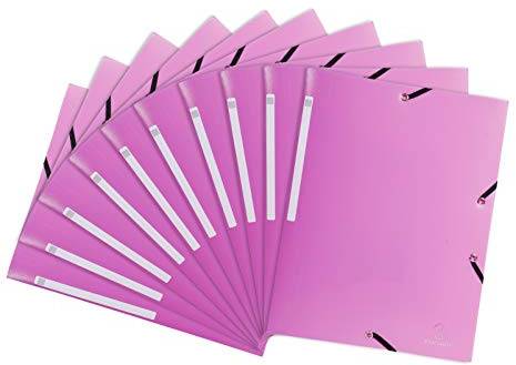Exacompta 55820E förpackning (med 10 PP-samlarmappar med 3 flikar, elastiskt band, ogenomskinligt, perfekt för dina dokument DIN A4) 10 stycken rosa