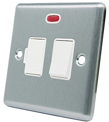 AET CSCSFNWH Satin Chrome Classical Spur w White Insert Plastic Rocker Switch-13 Amp Switched Fused Connection Unit with Neon Indicator, 240 V