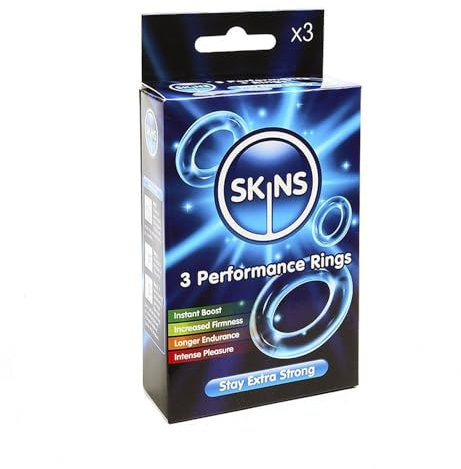 Skins Sexual Health Cock Ring di Salute Sessuale ; Anello fallico trasparente ad alte prestazioni; Confezione da 3 giocattoli sessuali per uomo