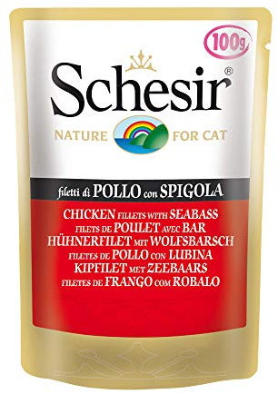 Schesir Cat Jelly Hühnerfilet mit Wolfsbarsch, Katzenfutter nass in Gelee, 20 Beutel x 100 g