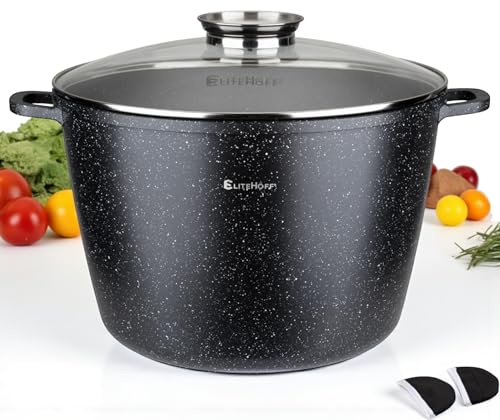 EliteHoff Marmorgryta med lock, non-stick aluminium soppgryta, induktion, för alla typer av spisar (svart, 15L Ø 32 cm)