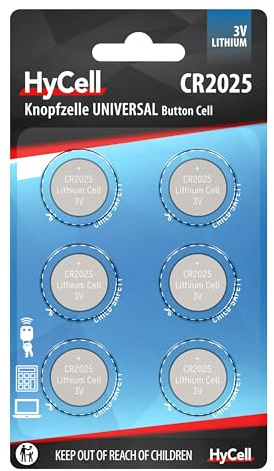 HyCell 6x CR2025 Batterie Lithium Knopfzelle 3V / Qualitativ hochwertige Knopfbatterien / Ideal für Autoschlüssel TAN-Gerät Taschenrechner Kinderspielzeug Fernbedienung Uhren etc.