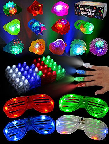 JOYIN 60 LED Spielwaren Party Zubehör Mitgebsel für Kinder Kindergeburtstag Gastgeschenke -44 LED Fingerlicht Fingerring Leuchtringe 12 LED Blinkend Ringe und 4 LED Brille