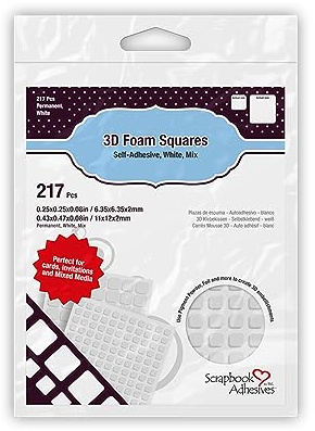 SCRAPBOOK ADHESIVES BY 3L Permanent Pre-Cut 3D Foam Squares, White, Mixed Variety (Pack of 217) (01614)