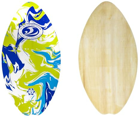 CBC Foot Grabber 36-inch Skimboard with Colored Graphic EVA Grip Pad/Wooden Skim Board with Traction Deck for Kids, Beginners, and Adults All Ages