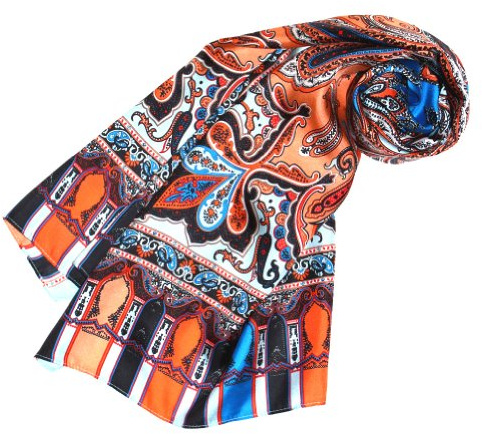 Lorenzo Cana lyx sidenhalsduk påkostad tryckt paisley mönster sjal 100 % siden 50 x 165 cm harmoniska färger damduk omställning 89071