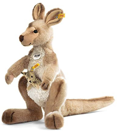 Steiff Kuscheltier Kango Känguru mit Baby, Süßes Stofftier mit Kunststoffaugen, Kinder, Jungen & Mädchen, Plüschtier 40 cm, Beige, 064623