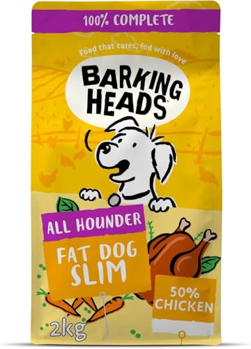 Barking Heads - Alimentation sèche pour chien à faible teneur en calories - Fat Dog Slim - 100% naturelle, poulet élevé en liberté, sans saveurs artificielles, formule faible en matière grasse, important pour la santé des articulations, 2 kg