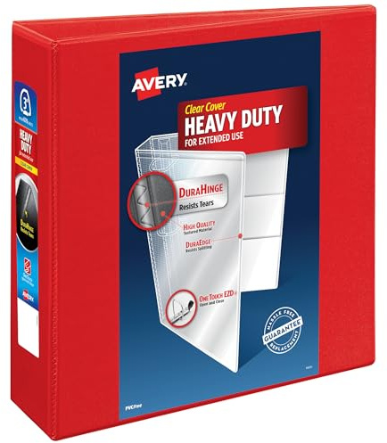 Avery Heavy-Duty View 3 Ring Binder, 3 Inch One Touch EZD Rings, 3.5 Inch Spine, 1 Red Binder (79325)