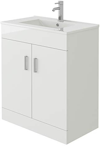 VeeBath Sphinx High Gloss White Free Standing Basin Vanity Cabinet Unit & Rectangular Sink - 700mm