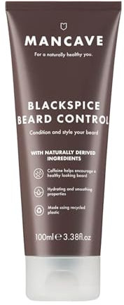 ManCave Bartpflege Blackspice 100 ml - Bartbalsam Männer mit L-Arginin, Hanföl und Sheabutter - Fördert den Bartwuchs - Vegan und Tierversuchsfrei, Tube aus Recycling-Kunststoff - Hergestellt in GB