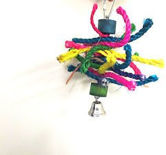 Package Pets Small Sisal Rope and Leather Wood Preening Bird Toy with Bell Budgie Canary 19cm