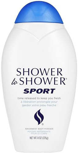 Shower to Shower Sport Body Powder for Men & Women, Talc Free, Sweat Absorbing, Prevents Chafing & Odor,Deodorizing All Over Body Powder for Long Lasting Freshness, 8 OZ