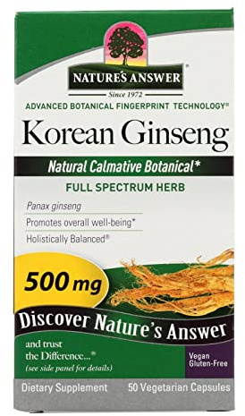 Nature's Answer Korean Ginseng | Supports Focus & Memory | Vegan, Gluten-Free, Non-GMO & Kosher Certified | 50ct