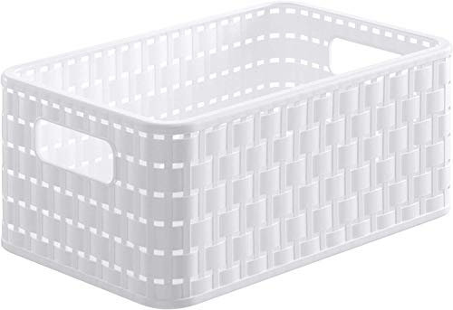 Rotho Country Scatola di Stoccaggio in Rattan-Look, Plastica (PP) senza BPA, Bianco, A5/6 L, 28.0 x 18.5 x 12.6 cm