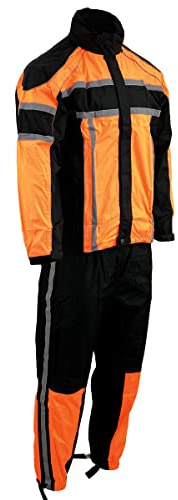 Milwaukee Leather SH233102 Men's Black and Orange Water Resistant Rain Suit with Reflective Tape - 4X-Large