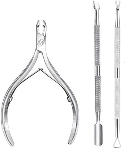 Cuticle Nipper with Cuticle Pusher- Professional Grade Stainless Steel Cuticle Remover and Cutter - Durable Manicure and Pedicure Tool - Beauty Tool Perfect for Fingernails and Toenails (Silver)