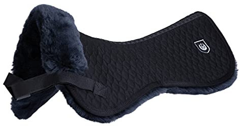 Werner Christ ® Lammfell Sattelpad Standard Sattelunterlage/Sattelkissen aus echtem Fell, dämpfendes Lammfellpad, Reitpad in schwarz-grau, Warmblut