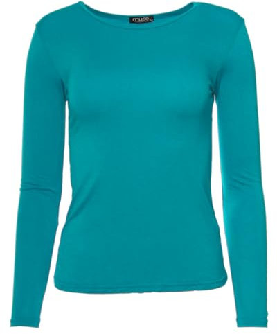 Easy Young Fashion - Damen Basic Rundhals Shirt - Langarm Unterziehshirt - Skinny Fit 1093 - Türkis M