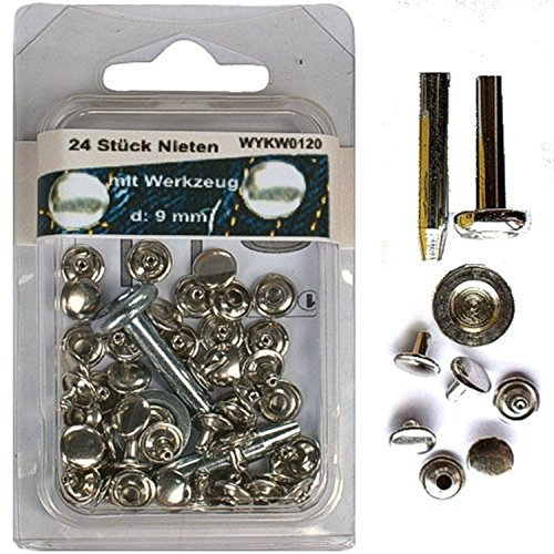 Yline 0120 Lot de 24 rivets 9 mm avec outils (rivets creux) sous blister
