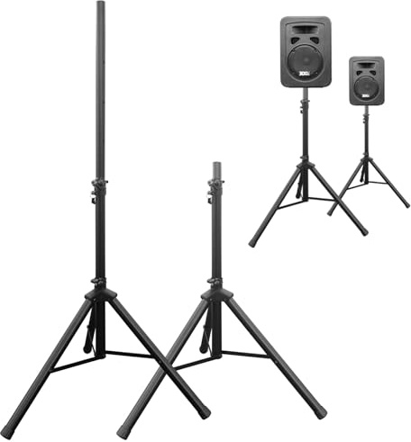 Drall 2 x Treppiede per Altoparlanti per PA, Discoteca, Eventi dal Vivo, Sala Prove, Sistema vocale, palco, DJ, Regolabile in Altezza da 100 a 180 cm, Fino a 60 kg Modello: BS3x2
