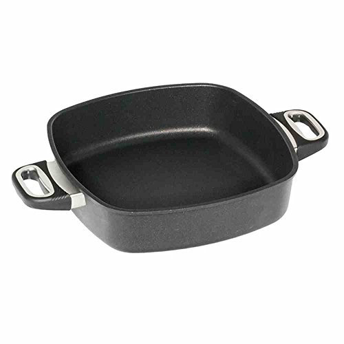 AMT Gastroguss Eckpfanne 28 x 28 cm, 7 cm hoch, Bräter mit Seitengriffen, nicht induktionsgeeignet, backofenfest, Lotan® Antihaft-Veredelung, Gusspfanne (Aluguss), AMZN-E287