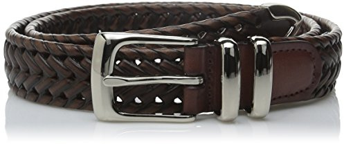 Perry Ellis Men's Portfolio Braided Leather Belt, Brown, 36