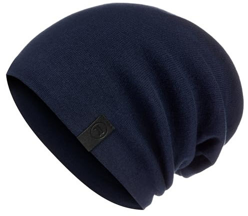 Warm Slouchy Beanie Hat - Deliciously Soft Daily Beanie in Fine Knit Navy One Size