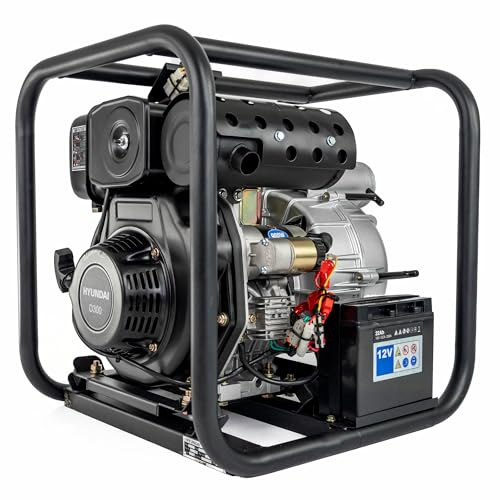 Hyundai 296cc 80mm 3 Open Frame Dirty and Trash Water Pump, Total Head of 25m and Suction Head of 6m Electric Start for Drain Hot Tubs, Swimming Pools, 1 Year Warranty,