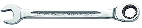 STAHLWILLE Nr. 17 l Ratschen-Ringmaulschlüssel OPEN-RATCH 15 mm l abgewinkelte Ringseite l extrem belastbar l schraubenschonend