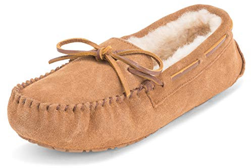 Polar Damen Mokassins Real Wildleder Australian Sheepskin Pelz Halbschuhe Hausschuhe - Tan - TAN39 AYC0225