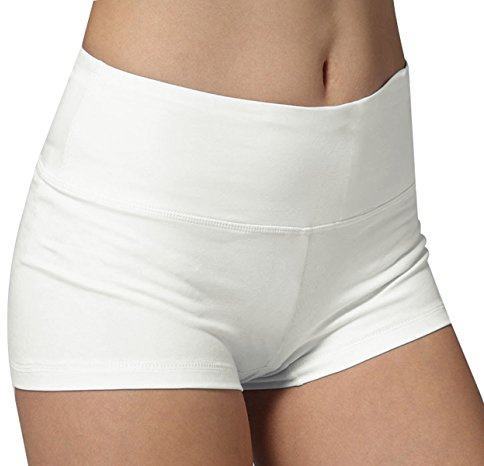 iloveSIA® Short Femme en Coton - Shorty Sportif Élastique Confortable pour Danse, Yoga, Fitness - sous-Robe ou Tenue Décontractée Size Blanc XL