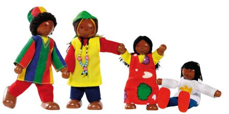 Biegepuppen Afrikanische Familie 4 Holzpuppen mit Kleidung