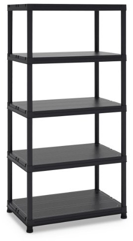 Toomax Universal 96-5 Scaffale salvaspazio a 5 ripiani in plastica resistente nera 90x60x180h cm, struttura componibile per garage, cucina o esterno, ideale per organizzare attrezzi e utensili