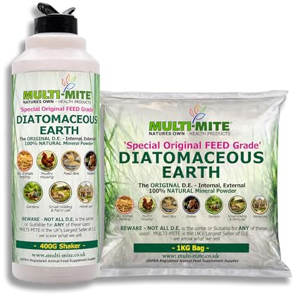 Multi-Mite 400G SHAKER & 1KG Bag Feed Grade Diatomaceous Earth DE Powder for Dogs Cats Poultry Animal Bedding & Housing Pet Areas, Stables, Gardens. 100% Natural Highly Absorbent & Desiccating