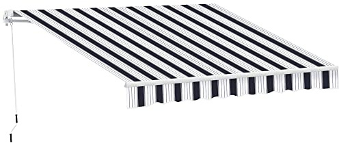 Outsunny Tenda da Sole 2.5x2 m con Braccio Avvolgibile, Tenda Parasole da Esterno a Manovella in Alluminio e Tessuto Poliestere, 280 g/㎡, UV50+, Blu e Bianco