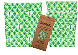 Beeswax Wrap Storage Bag by BeeBAGZ, Reusable Food Storage Bags, Pack of 3, Plastic Free Biodegradable Food Wrap Alternative, Lunch Pack, 2 Small + 1 Medium, (Green)