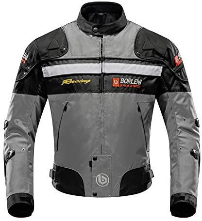 BORLENI Motorradjacke Herren Motorrad Jacke Winddicht mit Protektoren Protektoren Jacke Roller Biker Touren Damen Grau XL