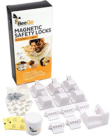 BeeGo® Magnetic Safety Locks – Child Lock for Kitchen Cupboards & Drawers | Baby Proof, No Drilling, Easy Install (6 Locks + 1 Key) | Fits Cabinets, Cupboards & Drawers