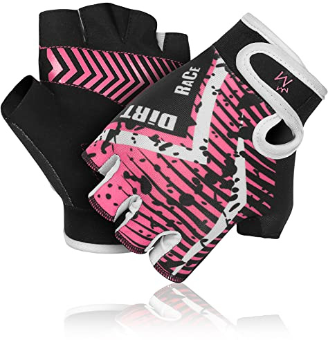 MARIB Guantes de ciclismo para niños, guantes de medio dedo para niños de bicicleta al aire libre, jóvenes de 2 a 10 años (año 3 a 4, rosa)