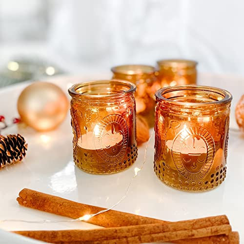 Kate Aspen 27090AB Vintage Glass Tealight & Votive Candle Holders Fleur-de-Lis Teelichthalter, Glas, Bernstein