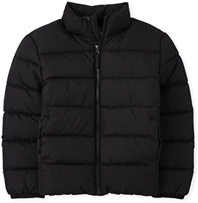 The Children's Place Boys' Medium Weight Puffer Jacket, Wind, Water-Resistant, Black, XXLarge(16)