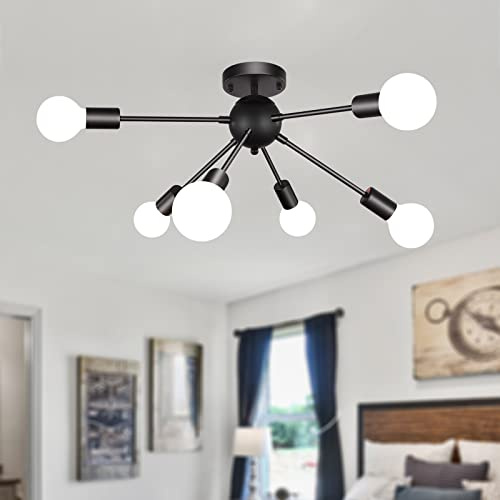 Lámpara De Techo Vintage Industrial Modernas De 6 Luces,MRHYSWD Lampara Techo Negra Para Salon Dormitorio Habitacion Comedor Cocina Pasillo, Lampara Araña Techo Sputnik Lampara Colgante,Sin Bombillas