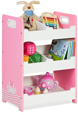 Relaxdays Kinderregal, HBT: 60 x 42,5 x 30 cm, 5 Fächer, MDF, Aufbewahrungsregal Kinderzimmer, Spielzeugregal, weiß/rosa