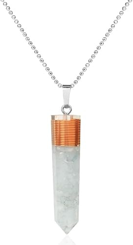 Hexagonal Column Pendant Natural Chips Stone Copper Wire Resin Poured Geometry Pendants Energy Necklaces for Women Men,Aqumarine Chain