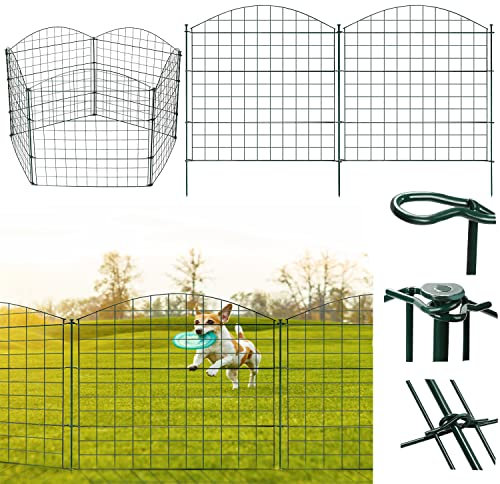 Gimisgu Teichzaun, 5tlg Set Gartenzaun Steckzaun Länge 3,75 m, Metallzaun Grün mit 11 Zaunelemente-5 Zaunelemente und 6 Befestigungsstäben, Tiergehege Freigehege (Oberbogen)