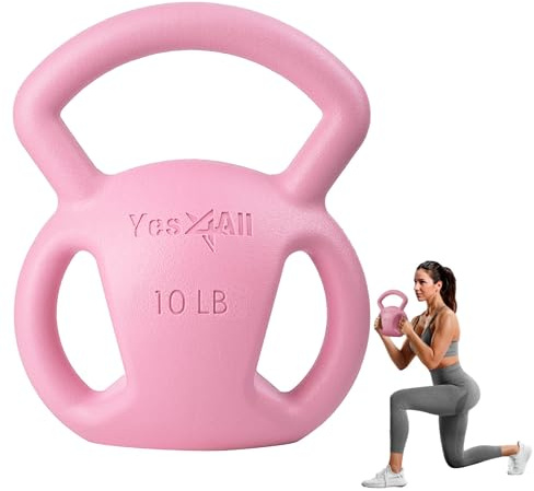 Yes4All Pesas rusas de entrenamiento de fuerza, pesas rusas Three Hanldes (10 libras, rosa)